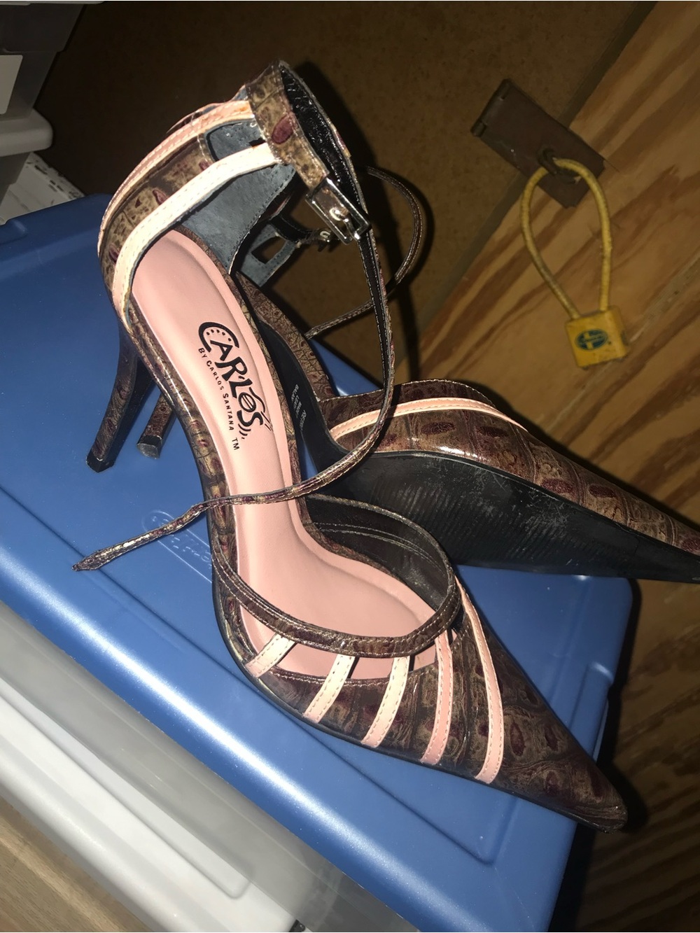 Vintage Carlos Santana Pink and Brown Strappy Pointed-Toe Heels
